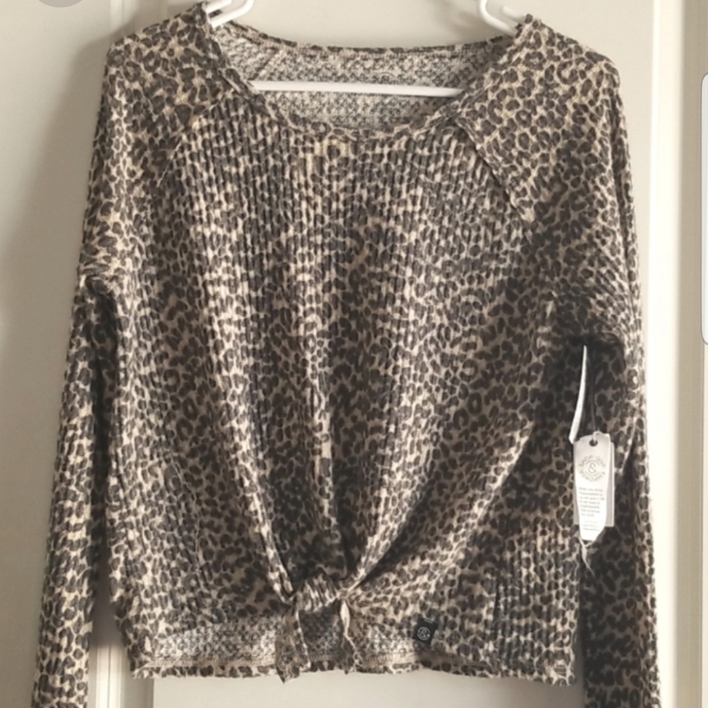 Nordstrom Treasure & Bond Girls Sweater Tie Front Leopard Print Size XL NWT